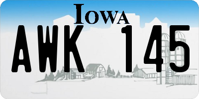IA license plate AWK145