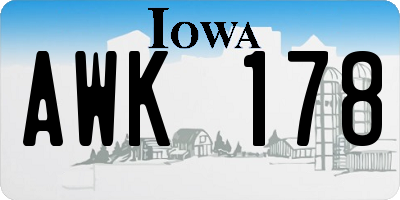 IA license plate AWK178