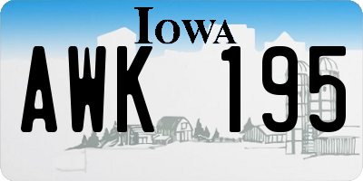 IA license plate AWK195