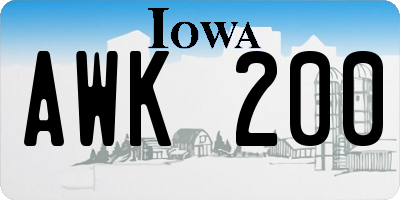 IA license plate AWK200