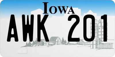 IA license plate AWK201