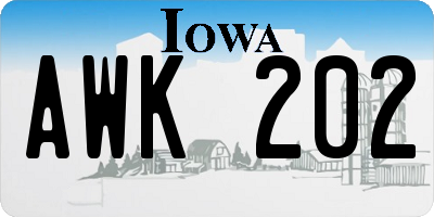 IA license plate AWK202