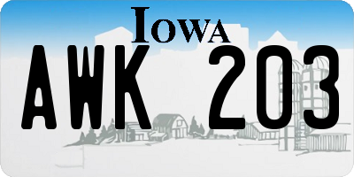 IA license plate AWK203