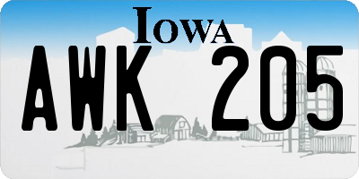 IA license plate AWK205