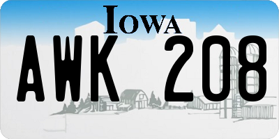 IA license plate AWK208