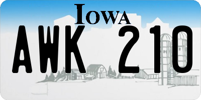 IA license plate AWK210