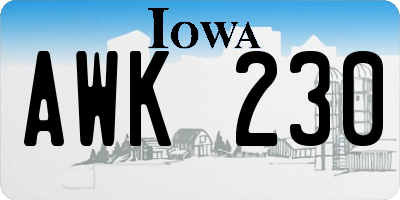 IA license plate AWK230