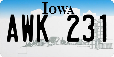 IA license plate AWK231