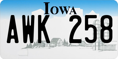 IA license plate AWK258