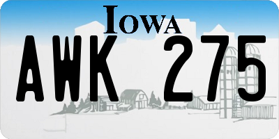 IA license plate AWK275