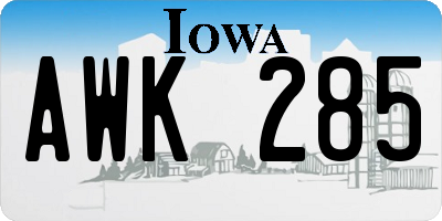 IA license plate AWK285