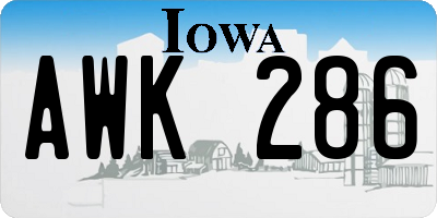 IA license plate AWK286