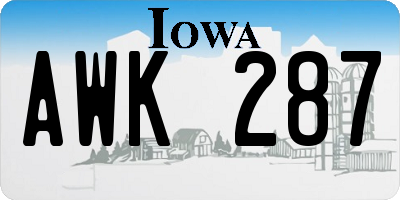 IA license plate AWK287