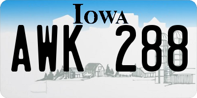 IA license plate AWK288