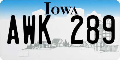 IA license plate AWK289