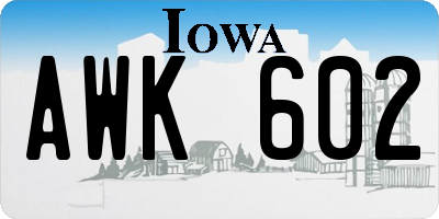 IA license plate AWK602