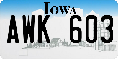 IA license plate AWK603