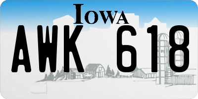 IA license plate AWK618