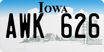 IA license plate AWK626