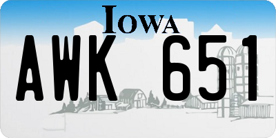 IA license plate AWK651