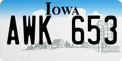 IA license plate AWK653