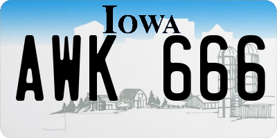 IA license plate AWK666