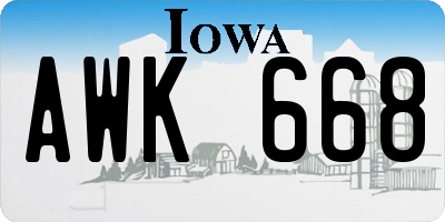 IA license plate AWK668