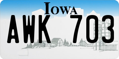 IA license plate AWK703