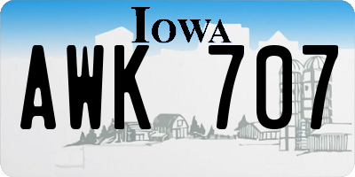 IA license plate AWK707