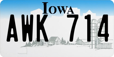 IA license plate AWK714