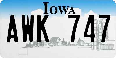 IA license plate AWK747