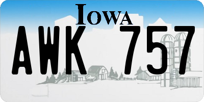 IA license plate AWK757