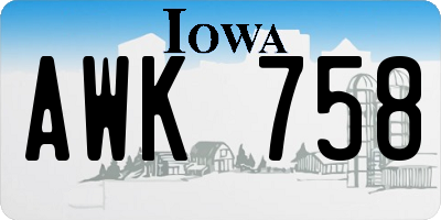 IA license plate AWK758