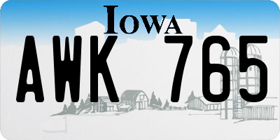 IA license plate AWK765