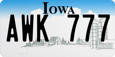 IA license plate AWK777