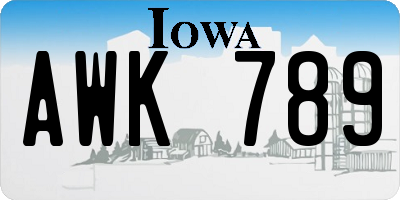 IA license plate AWK789