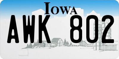 IA license plate AWK802