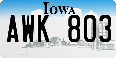 IA license plate AWK803