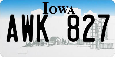IA license plate AWK827
