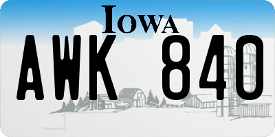 IA license plate AWK840