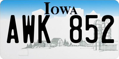 IA license plate AWK852
