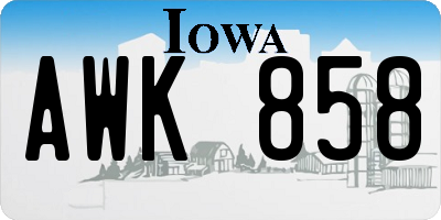 IA license plate AWK858