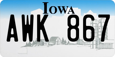 IA license plate AWK867