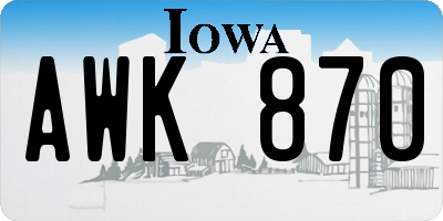 IA license plate AWK870