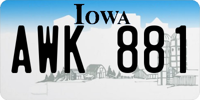 IA license plate AWK881