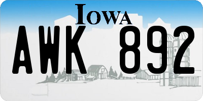 IA license plate AWK892