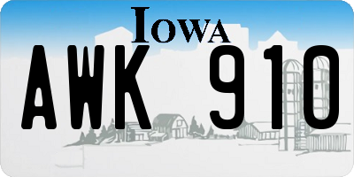 IA license plate AWK910