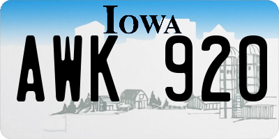 IA license plate AWK920