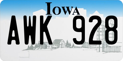 IA license plate AWK928