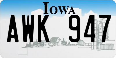 IA license plate AWK947